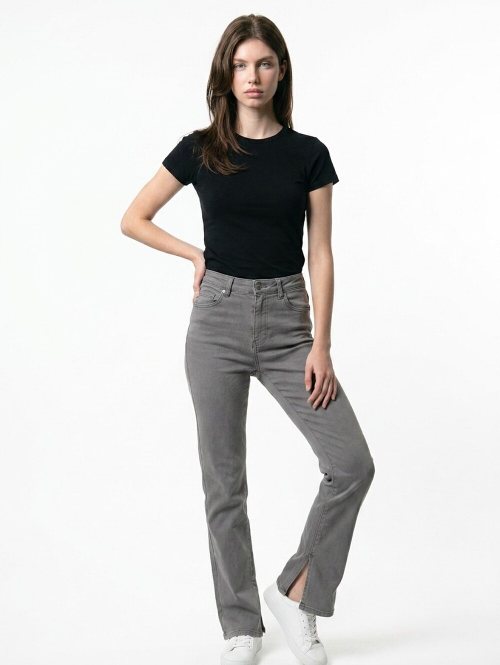 High-Rise Gray Straight-Leg Women’s Jeans